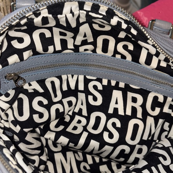 Marc Jacobs  Dome top satchel shoulder bag  Crossbody bag  leather blue gray EUC - Picture 5 of 17